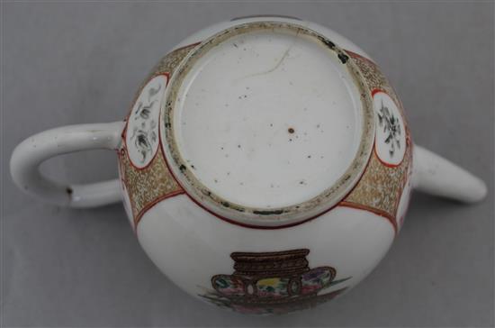 A Chinese export famille rose globular teapot, Qianlong period, 14.5cm., some damage